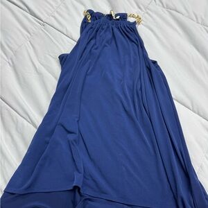 Michael Kors Blue Halter Dress with Gold Chain Detail